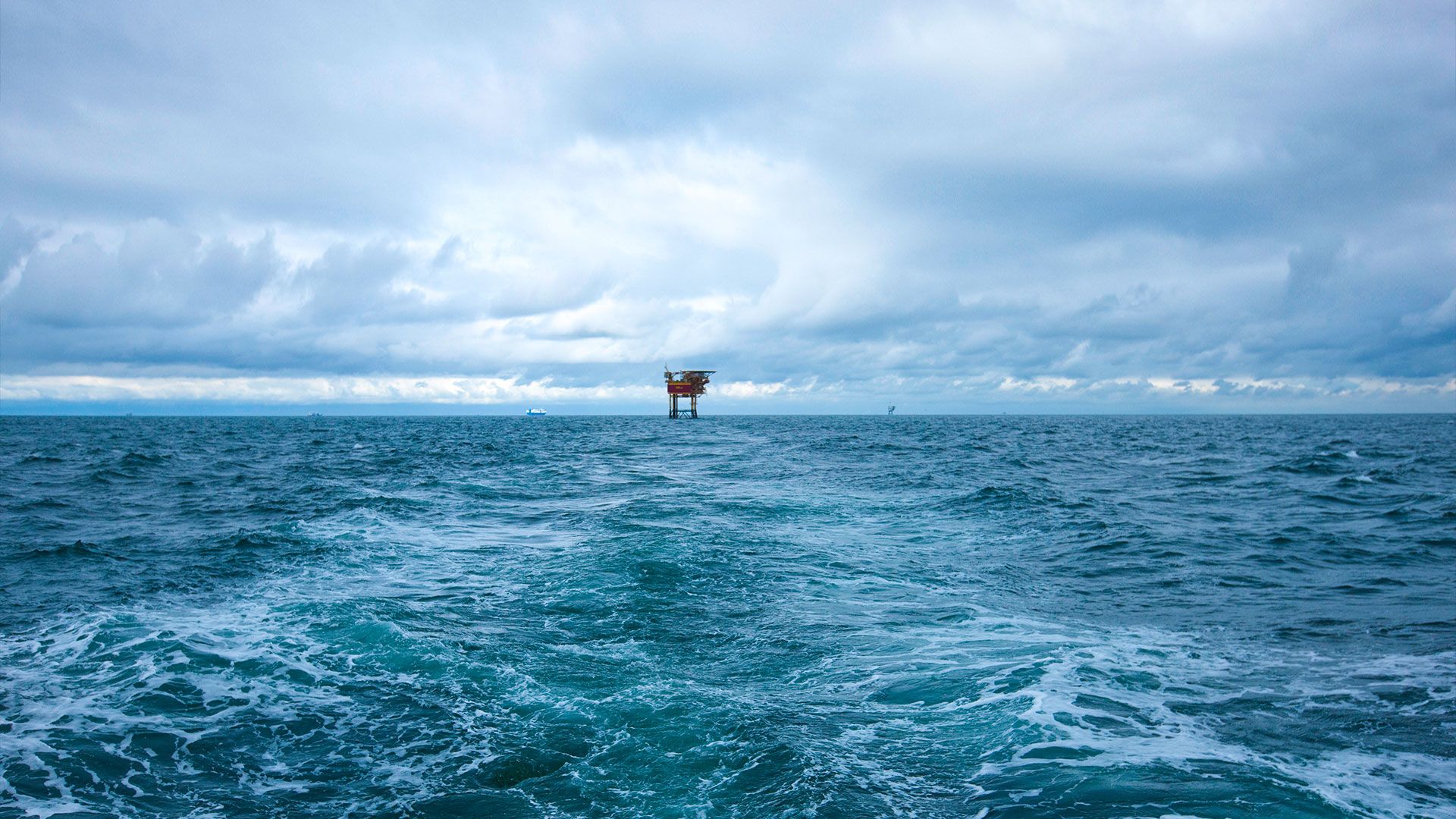 An oil rig in the sea