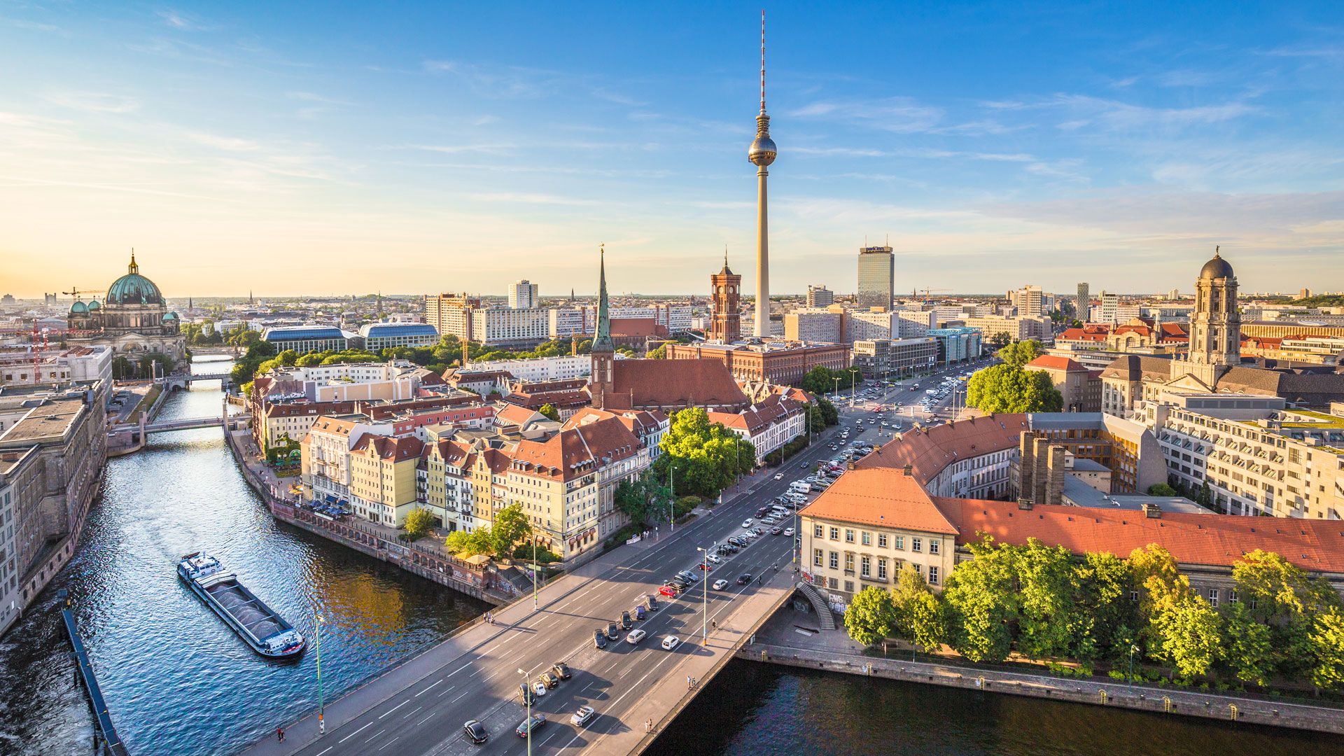 Aerial view Berlin Alexanderplatz Spree